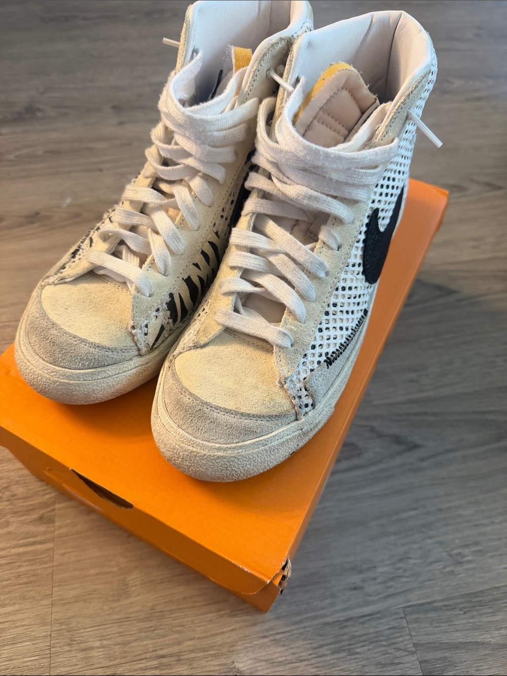 Nike High-Top Sneakers in Cream with Black Swoosh